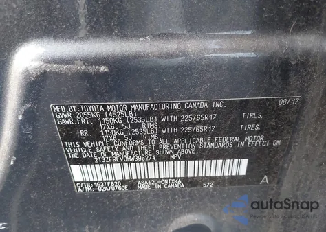 2017 Toyota Rav4 Le из США, поврежденный, VIN 2T3ZFREV0HW396274